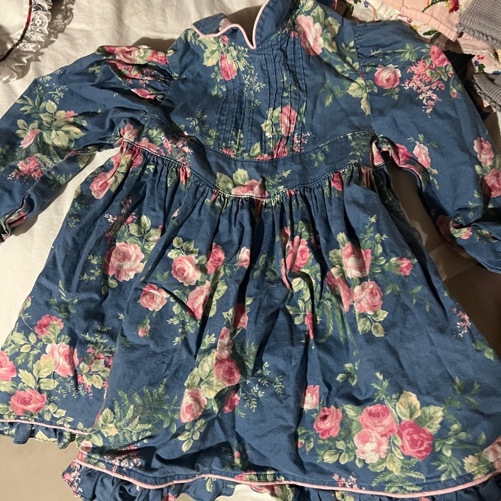 Girls' Blue Floral Long-Sleeve Dress